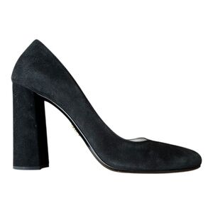 Prada Black Suede Chunky High Heel Size 39.5